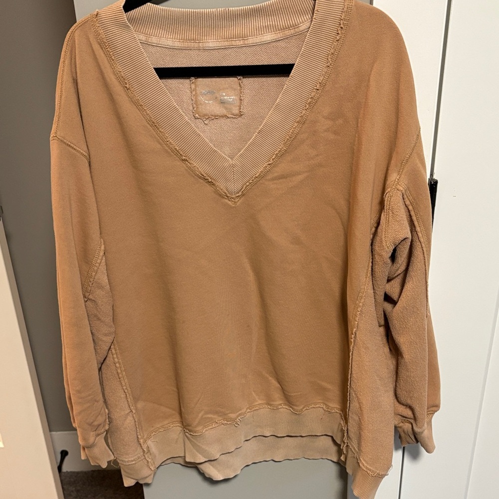 Aerie Tan V-Neck Sweatshirt